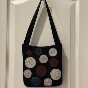 90s Y2K Beaded Shoulder Bag Mod Circle Cocktail Handbag Black